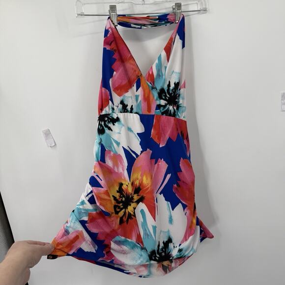 VENUS size XL Halter Mini Cover-Up Dress Floral Ruched Side Pullover Beach - Picture 10 of 13